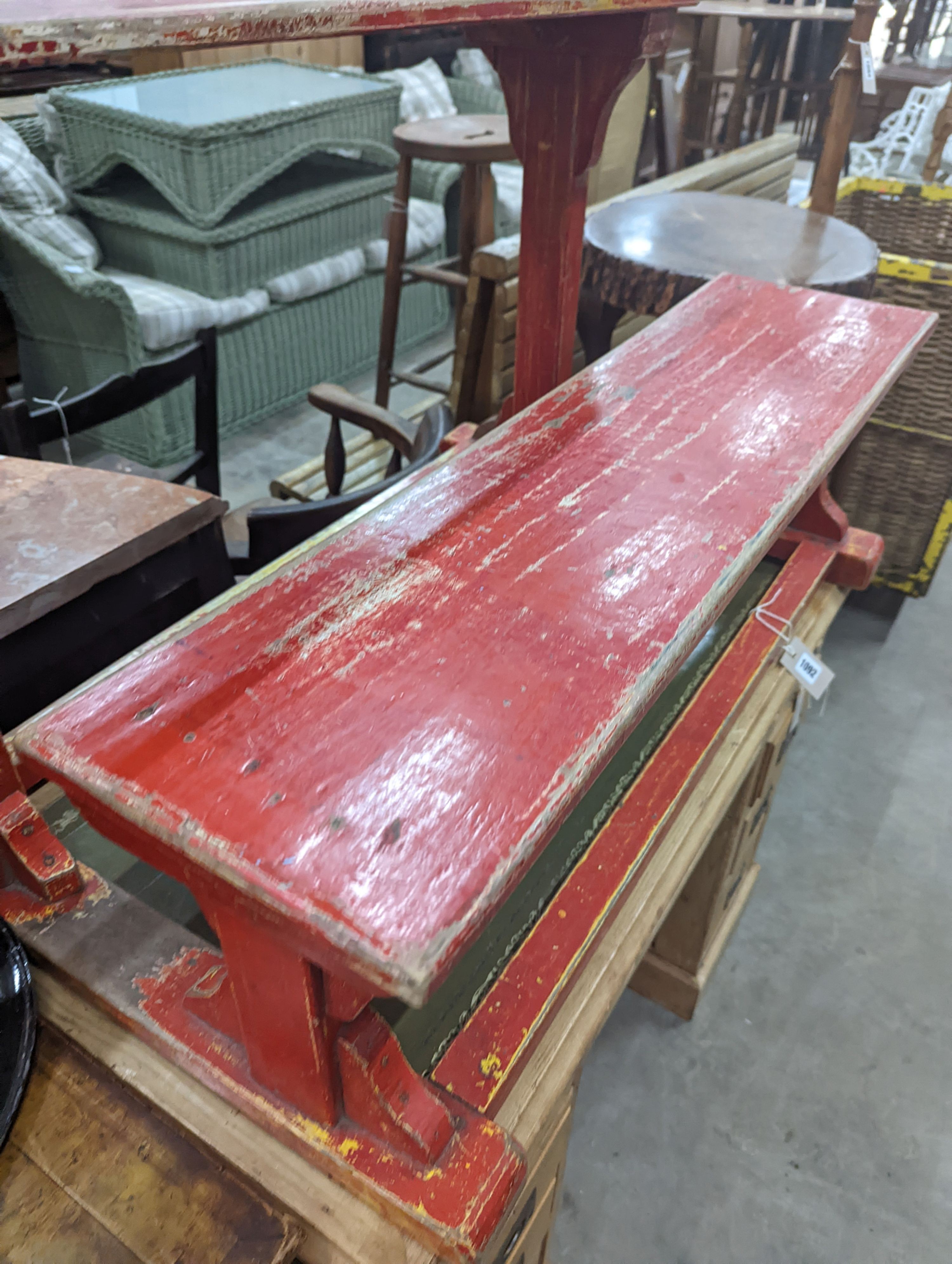 A vintage double student's desk, width 94cm, depth 60cm, height 58cm